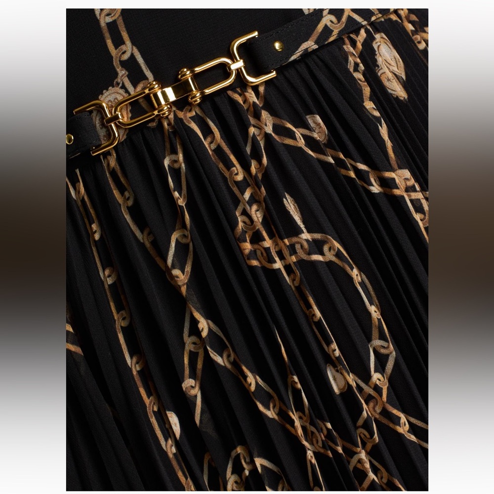 Zimmermann Sunray Pleated Picnic Midi Dress Black Chain-Print Spaghetti Strap 1 - Picture 13 of 16